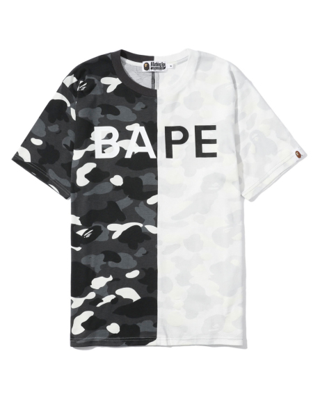 bape logo 印花迷彩拼色圆领 t 恤