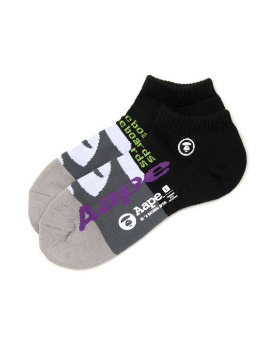 aape logo 嵌花拼色短袜