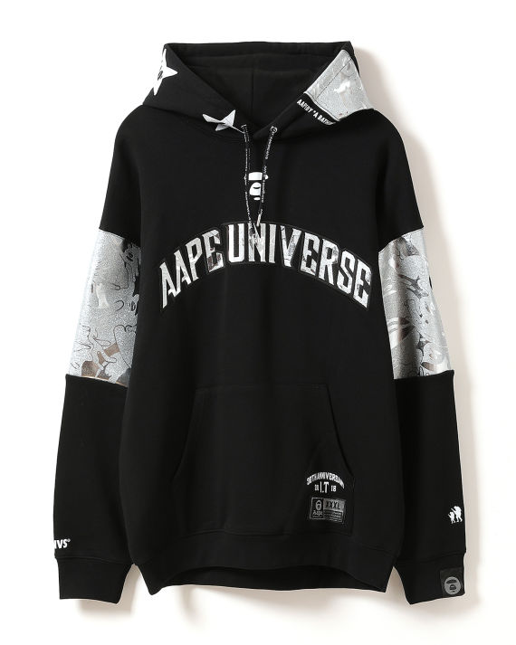 Aape 金属感印花拼色连帽卫衣
