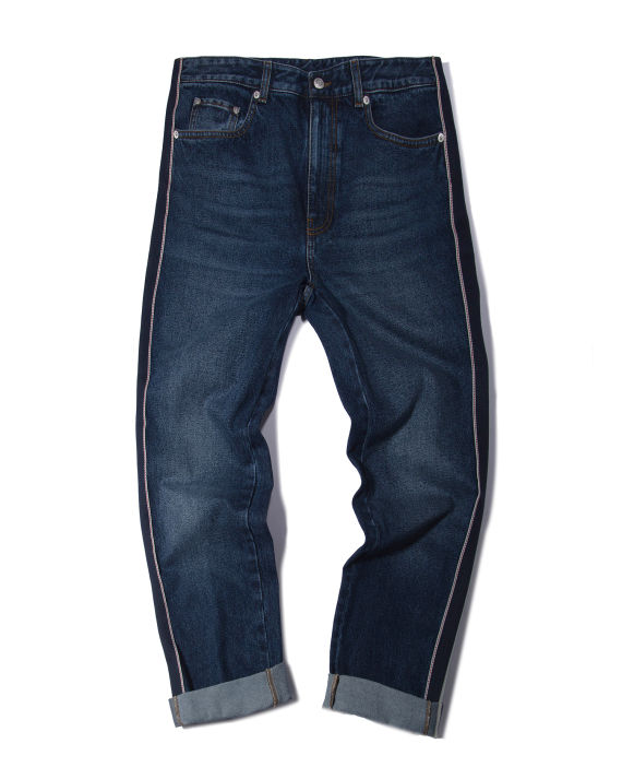 Alexander McQueen 镶边条纹直筒卷边九分牛仔裤