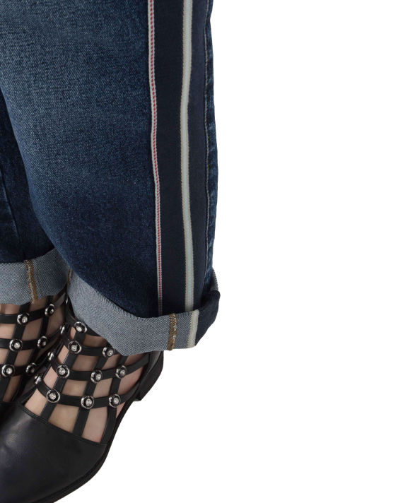 Alexander McQueen 镶边条纹直筒卷边九分牛仔裤