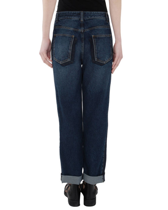 Alexander McQueen 镶边条纹直筒卷边九分牛仔裤