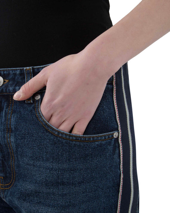 Alexander McQueen 镶边条纹直筒卷边九分牛仔裤