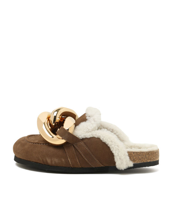 jw anderson 毛绒边饰链条拖鞋