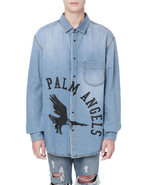 palm angels logo 印花饰口袋牛仔衬衫