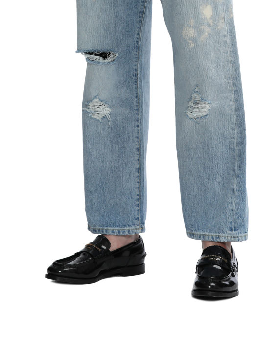 r13 磨损细节阔腿牛仔裤