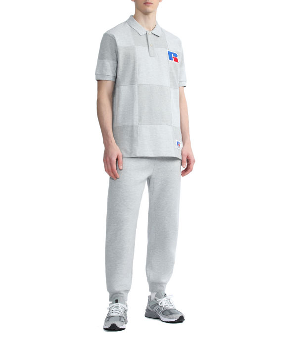 russell athletic logo 刺绣棋盘格拼接设计 polo 衫