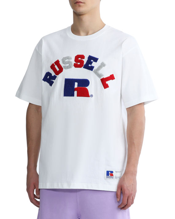 russell athletic 拼色植绒 logo 装饰 t 恤