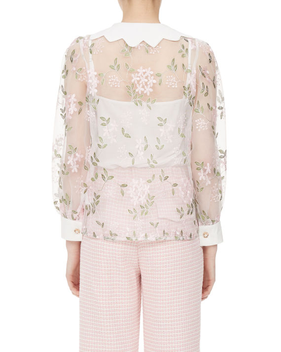 花朵刺绣薄纱叠层衬衫
