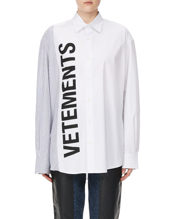 logo 印花拼接设计条纹衬衫