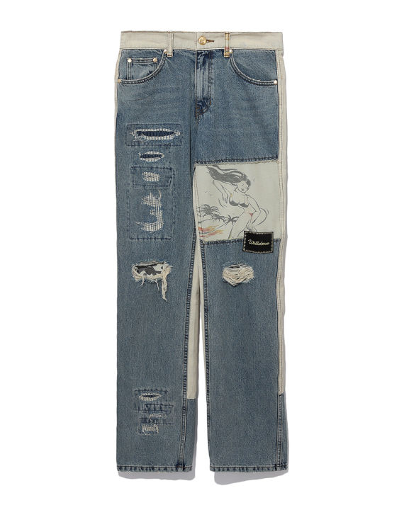 we11done 磨损细节拼接牛仔裤